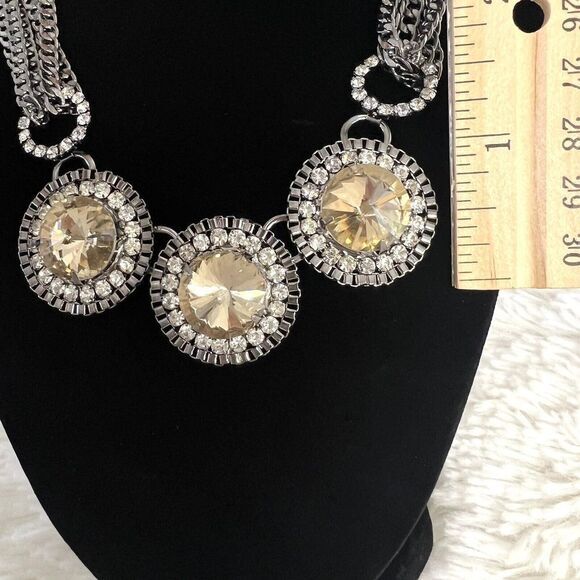 JCPENNEY'S‎ FAUX CITRINE RHINESTONE GLASS SILVER TONE CHOKER LAYERED NECKLACE - Picture 4 of 9